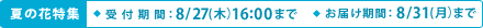 �Ẳ� ��t���ԁF8/27�i�؁j16:00�܂�,���͂����ԁF8/31�i���j�܂�