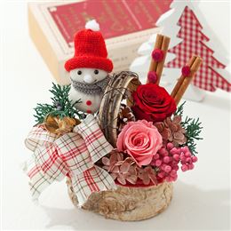 【クリスマス特集】プリザーブドフラワー「スノーマン in white birch」